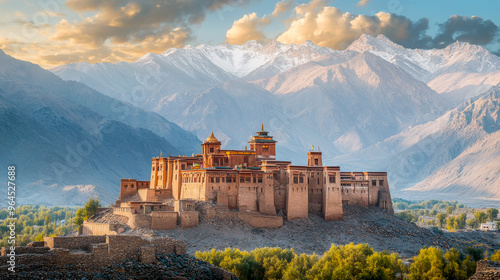 Leh palace, a former royal palace overlooking leh city, ladakh, india, is dramatically set against the backdrop of the himalayas