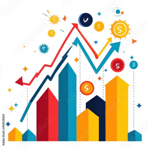 Colorful Upward Trend Chart with Dollar Signs and Stars