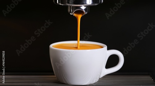 A close-up image of a professional espresso machine brewing a rich, dark espresso into a white ceramic cup. The steam and the smooth flow of the coffee represent the perfect start to a day.