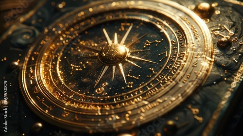 Wallpaper Mural Intricate golden compass design on an antique book cover, showcasing detailed craftsmanship and celestial motifs. Torontodigital.ca