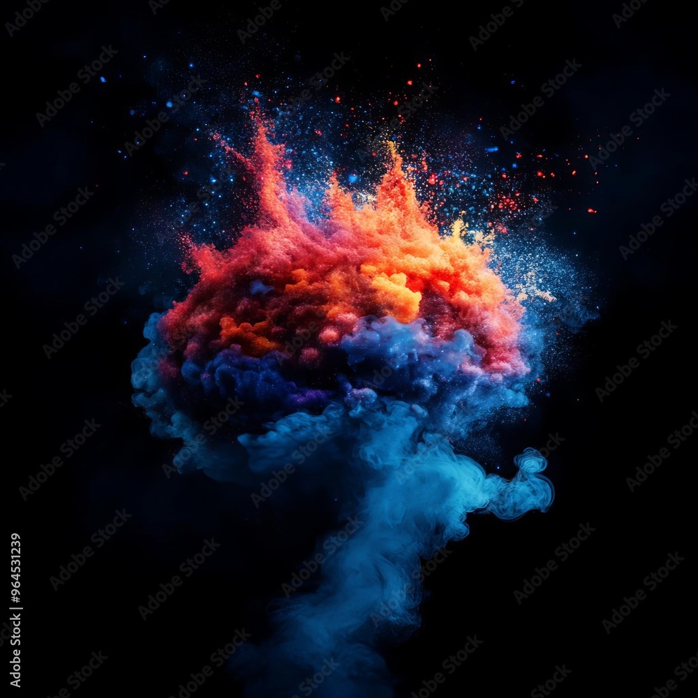 Vibrant explosion of colorful smoke and dust in a dark setting, creating a mesmerizing visual effect. Vibrant explosion of colorful smoke and dust in a dark setting, creating a mesmerizing visual effect.