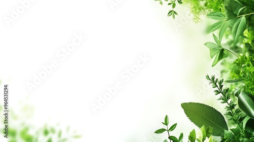 A border of lush green leaves on a white background, perfect for nature-themed designs.