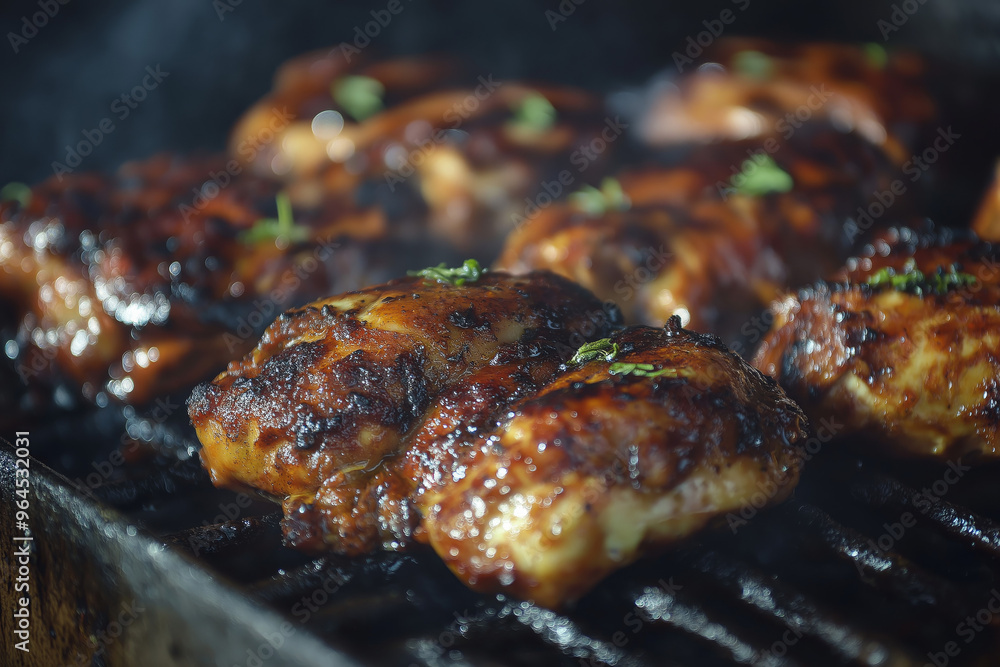 Spicy Jamaican Jerk Chicken Grilling on Open Flame Spicy Jamaican Jerk Chicken Grilling on Open Flame