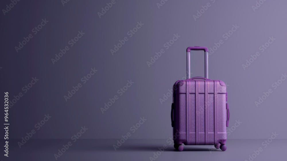 A stylish purple suitcase awaits at an empty location, emphasizing its sleek design and travel-ready appeal. The simple background enhances its vibrant color A stylish purple suitcase awaits at an empty location, emphasizing its sleek design and travel-ready appeal. The simple background enhances its vibrant color