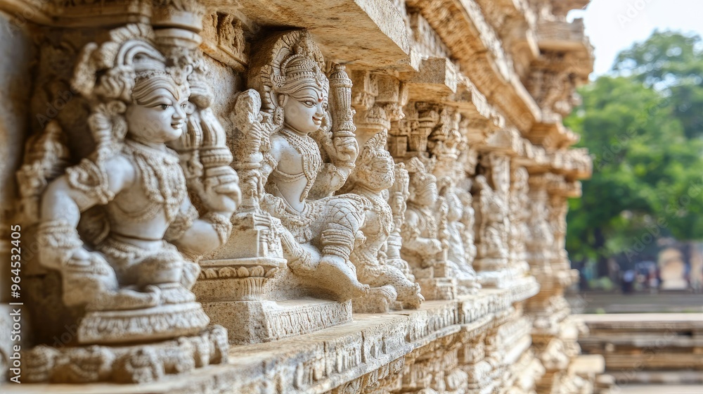 A close-up of the intricate stone carvings at the Vittala Temple, depicting scenes from Hindu mythology. - A close-up of the intricate stone carvings at the Vittala Temple, depicting scenes from Hindu mythology. -