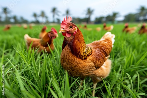 Poultry farm, healthy chickens, natural diet focuses on providing chickens with a diet rich in natural grains and grasses