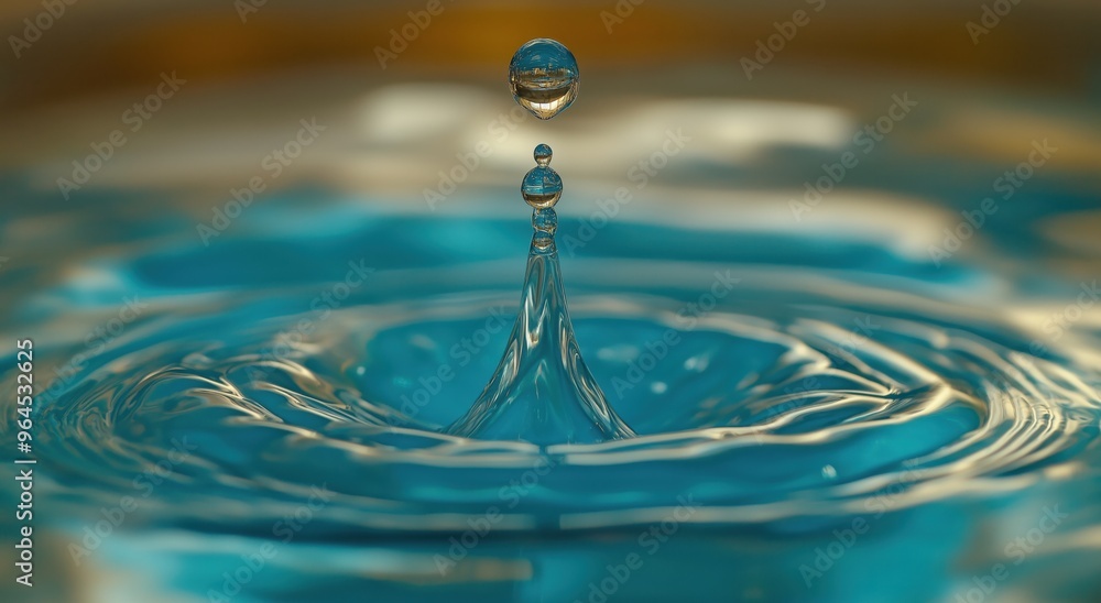 Mesmerizing Water Drop Splash: Tranquil Blue Ripples and Droplets in High-Speed Macro Photography - Serene Nature Background for Wellness, Purity, and Meditation Concepts Mesmerizing Water Drop Splash: Tranquil Blue Ripples and Droplets in High-Speed Macro Photography - Serene Nature Background for Wellness, Purity, and Meditation Concepts