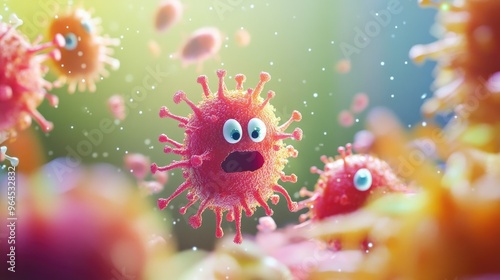 Animated germs with visible copy area for safety tips