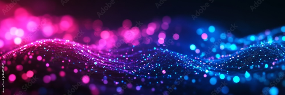 A mesmerizing abstract landscape composed of glowing neon particles, creating a vibrant digital world with futuristic and ethereal qualities. The image symbolizes the interconnectedness of data, the b A mesmerizing abstract landscape composed of glowing neon particles, creating a vibrant digital world with futuristic and ethereal qualities. The image symbolizes the interconnectedness of data, the b
