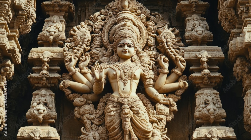 A close-up of the ornate carvings on the walls of the Krishna Temple in Hampi. A close-up of the ornate carvings on the walls of the Krishna Temple in Hampi.