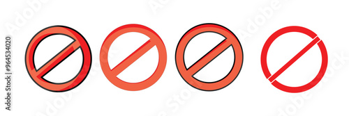 Ban, prohibited, forbidden symbol circle icon set in red color. Red circle with cross line symbol. Caution frame symbol.