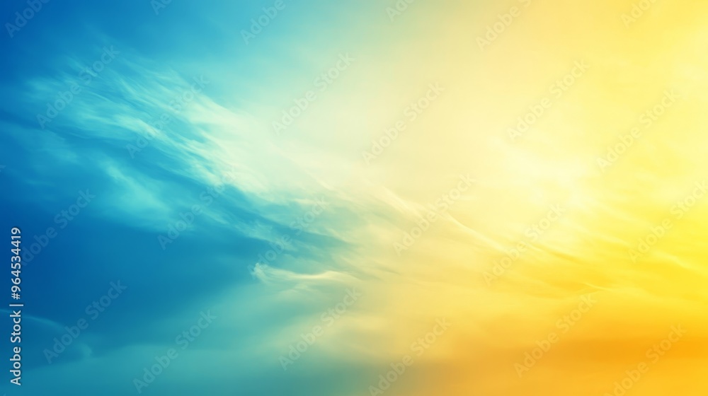 Obraz premium A serene and minimalist sky background featuring a blue and yellow gradient, symbolizing hope, tranquility, calmness, optimism, and new beginnings.