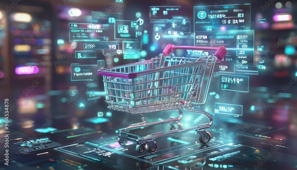 The image could be named as A blue shopping cart in the market, representing online shopping, e-commerce, and retail in a 3D illustration The image could be named as A blue shopping cart in the market, representing online shopping, e-commerce, and retail in a 3D illustration