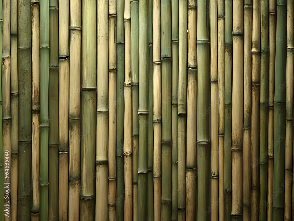 Fototapeta premium Grüne und gelbe Bambusstangen in Nahaufnahme als natürlicher Hintergrund