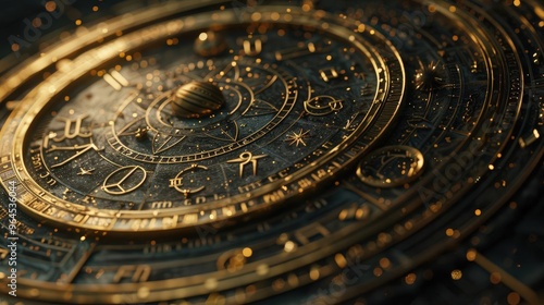 Wallpaper Mural Intricate golden astrological clock featuring celestial symbols and designs, symbolizing time and cosmic alignment. Torontodigital.ca