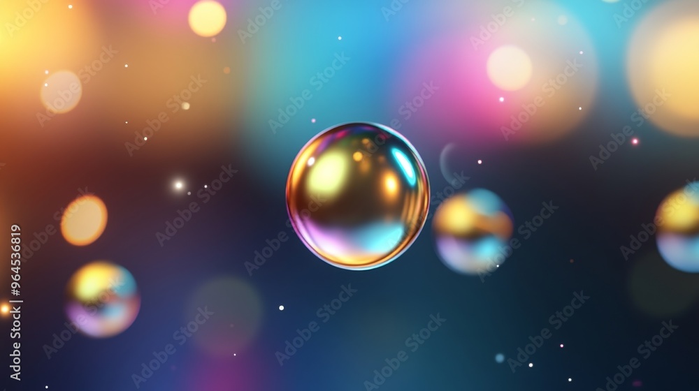 A vibrant abstract background with a rainbow bokeh effect, featuring a single iridescent sphere in the center. This image symbolizes joy, creativity, and the beauty of the universe. The blurred light A vibrant abstract background with a rainbow bokeh effect, featuring a single iridescent sphere in the center. This image symbolizes joy, creativity, and the beauty of the universe. The blurred light