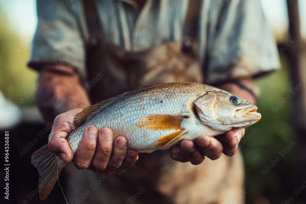 Fisherman holding a large catch, portrait photography, with copy space Fisherman holding a large catch, portrait photography, with copy space