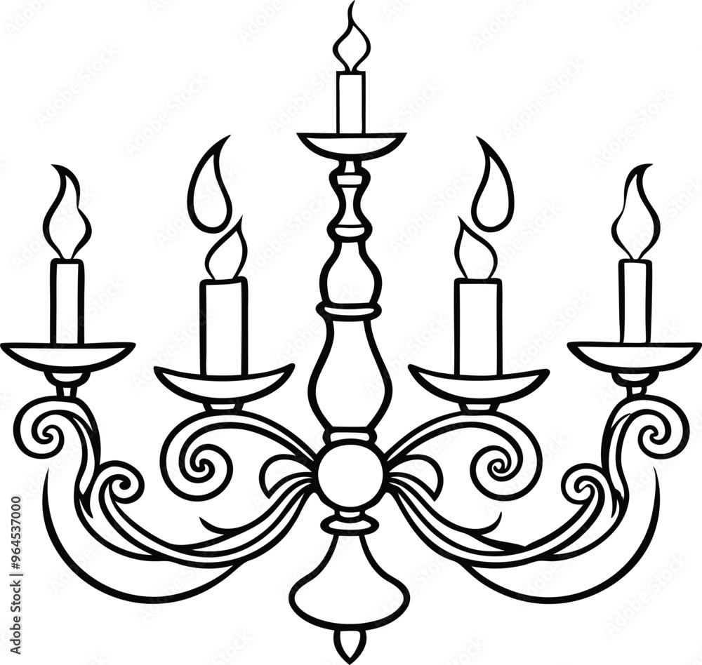 Candle and Candlestick Chandelier line art vector illustration Candle and Candlestick Chandelier line art vector illustration