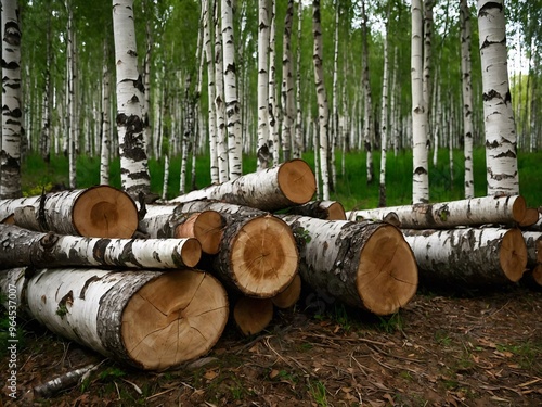 Collection of birch trunks arranged in a pile for a natural appearance.