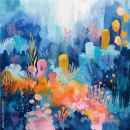 abstract underwater painting watercolor vector illustration for background