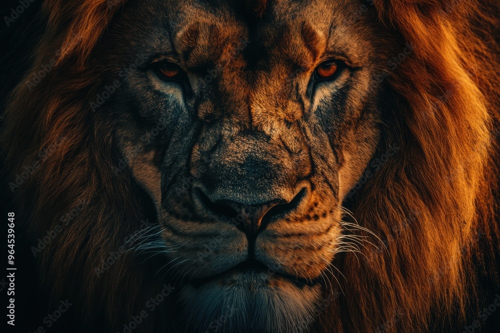 Naklejka premium Lion dystopicpunk symmetrical balance, with copy space