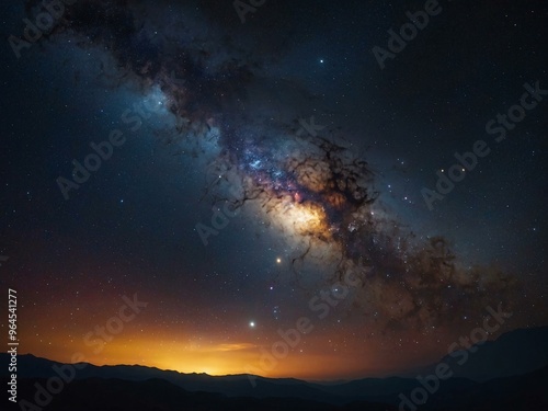 Galactic night sky filled with shimmering golden stars and nebulae.