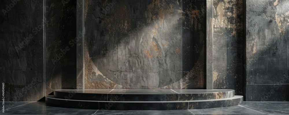 Design a podium mockup with a textured metal finish. Design a podium mockup with a textured metal finish.