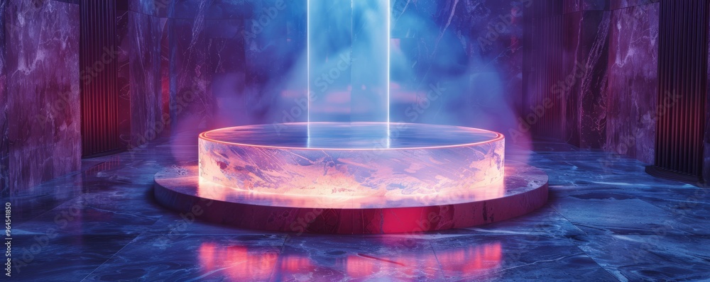 Obraz premium Futuristic glass pedestal with integrated lighting, creating a glowing effect.