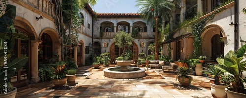 Mediterranean mansion with a courtyard.