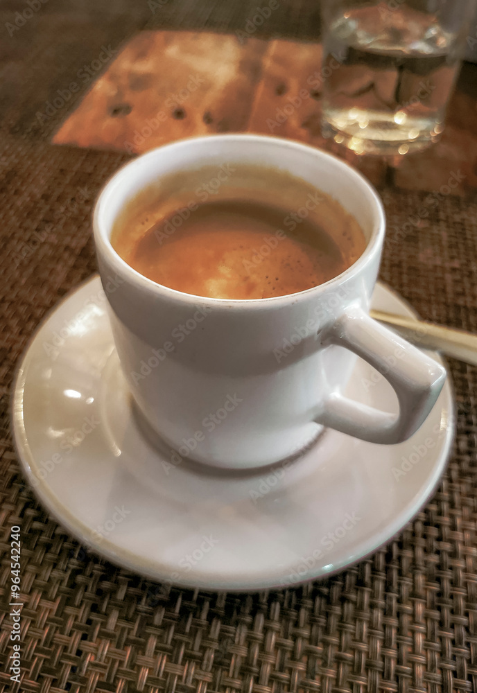 Cup of americano black coffee in restaurant cafe in Mexico. Cup of americano black coffee in restaurant cafe in Mexico.
