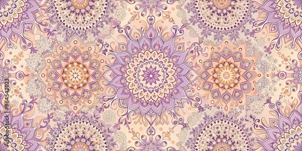 Beautiful retro background with lavender and peach tones featuring intricate fractal-like shapes and tiles Beautiful retro background with lavender and peach tones featuring intricate fractal-like shapes and tiles