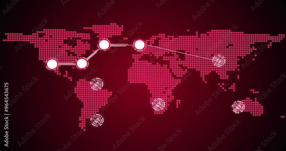 Animation of world map and media icons on black background Animation of world map and media icons on black background