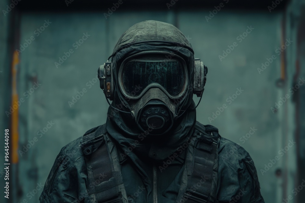Soldier in a dystopicpunk style with symmetrical balance composition, with copy space Soldier in a dystopicpunk style with symmetrical balance composition, with copy space
