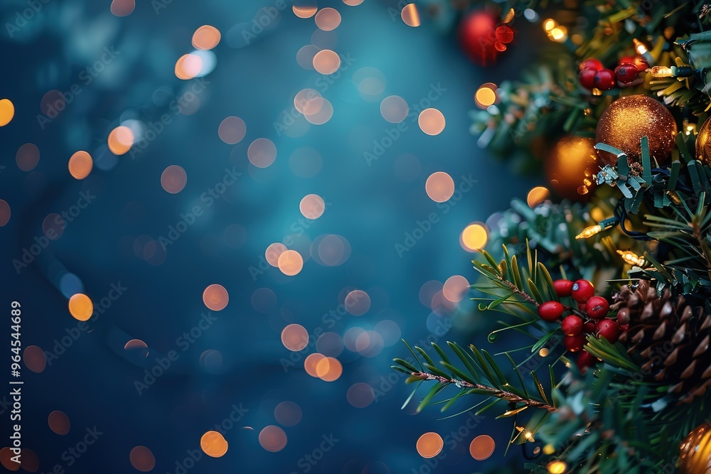 holiday illumination and decoration concept - christmas garland bokeh lights over dark blue background holiday illumination and decoration concept - christmas garland bokeh lights over dark blue background