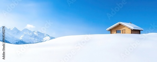 Cozy mountain cabin with a snowcovered landscape, ideal for seasonal vacation property listings photo