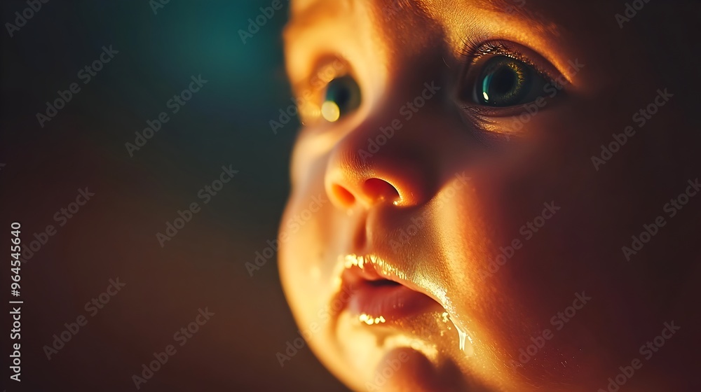 Crying Baby with Tears in Soft Warm Lighting Crying Baby with Tears in Soft Warm Lighting