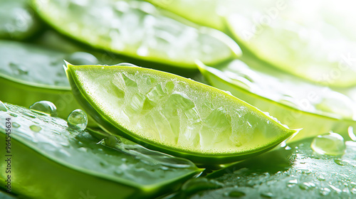 Close up sliced of aloe vera leaf with juice, Aloevera plant photo