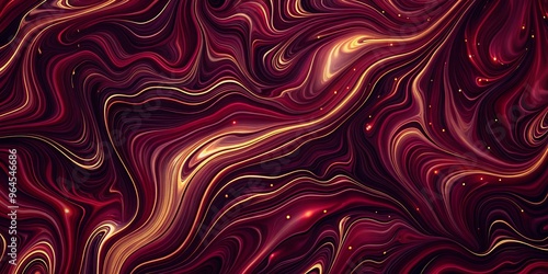 Abstract wallpaper with glowing gradient lines and marbling effects in deep burgundy and black hues