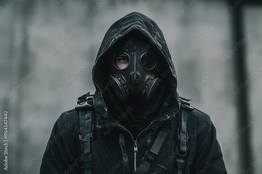 Zookeeper in a dystopicpunk style with symmetrical balance composition, with copy space Zookeeper in a dystopicpunk style with symmetrical balance composition, with copy space