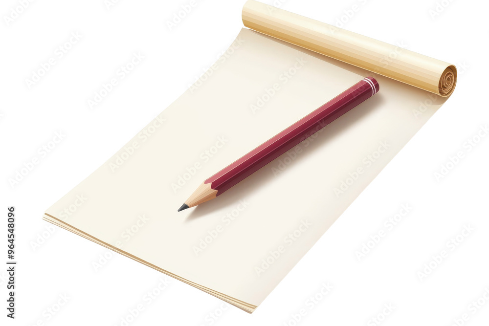 A blank notepad with a red pencil resting on top, representing ideas, creativity, and planning on a transparent background. A blank notepad with a red pencil resting on top, representing ideas, creativity, and planning on a transparent background.
