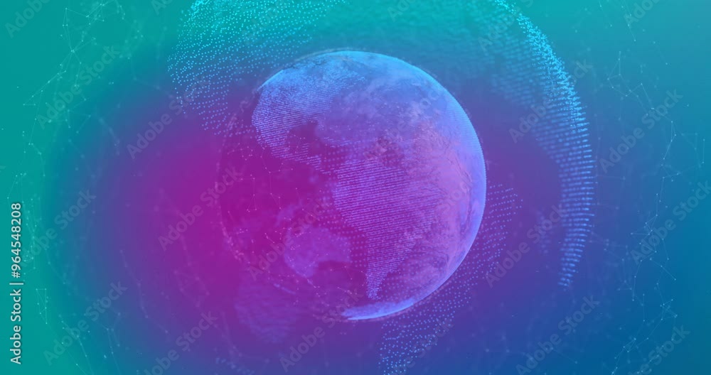 Animation of network of connections with globes on blue background Animation of network of connections with globes on blue background