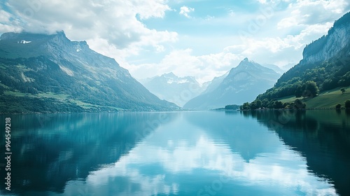 Tranquil Mountain Lake With Cloudy Sky Reflection