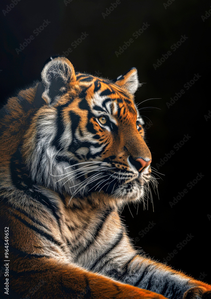 Fototapeta premium Tiger portrait against black background