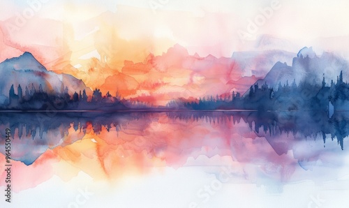 Watercolor abstract twilight reflections on white.