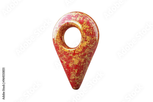 Abstract red and gold pin point marker, vintage style, isolated on transparent background. ideal for maps and location icons. photo