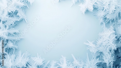 Frosted window, delicate ice patterns, 3D illustration, copy space for text,