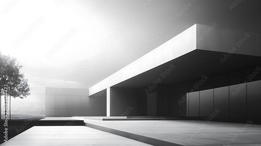 Minimalist Modern Architecture with Overhang and a Tree Minimalist Modern Architecture with Overhang and a Tree