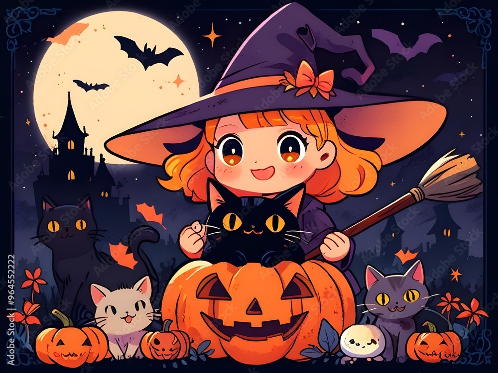 front cover illustration, theme of kawaii Halloween cats front cover illustration, theme of kawaii Halloween cats