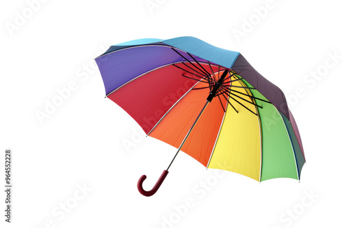 Bright and colorful rainbow umbrella isolated on a transparent background. Perfect image for weather, protection, and fashion themes.