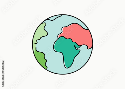  A simple and colorful illustration of the Earth, perfect for representing our planet in a friendly and approachable way. Use this vector graphic for environmental projects, educational materials.